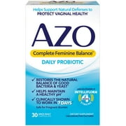AZO Complete Feminine Balance Daily Probiotics for Women, Clinically Proven to Help Protect Vaginal Health, balance pH and yeast, Non-GMO, 30 Count
