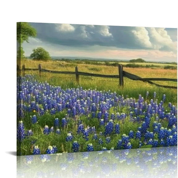 BCIIG Bluebonnets Print On Canvas Wall Art Decor for Living Room Bedroom Home Office - Quality Handmade Artwork 20x16in