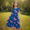 thumbnail image 4 of Girls Short Sleeve Ruffled Dress 4th of July Outfits for Girls, Red White Blue Print Summer Sundress Casual Playwear 9-10 Years, 4 of 6
