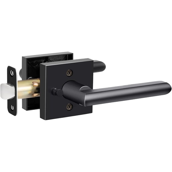 HOSOM Black Door Handle Interior, Privacy Door Levers for Bedroom and Bathroom, Keyless Square Interior Door Handle for Left or Right Hand Doors, Matte Black