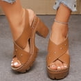 thumbnail image 3 of Dakaela Womens High Heeled Sandals Open Toe Crossband Slingback Platform Pumps Ankle Strap Summer Wedding Party Dress Shoes Brown 7.5, 3 of 8