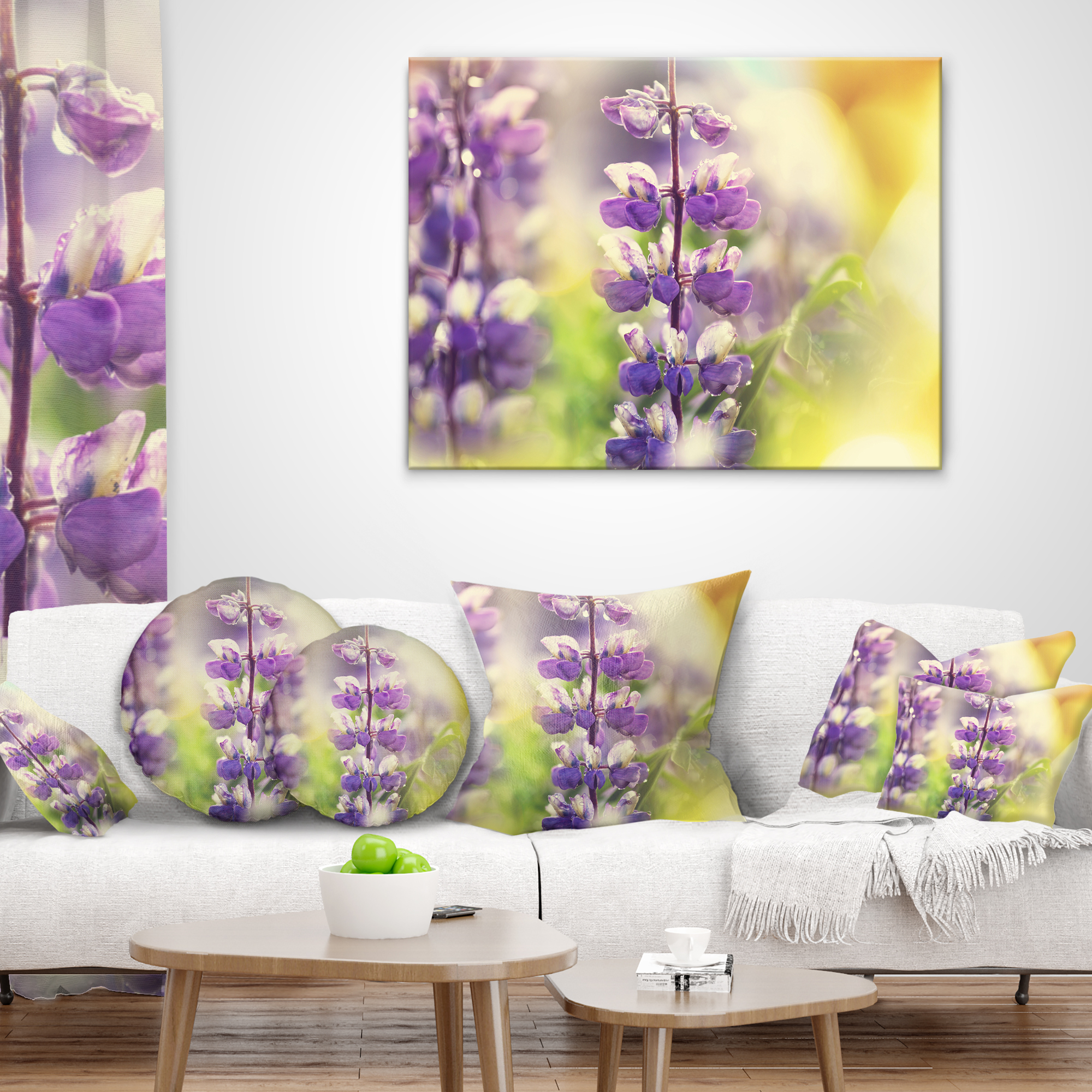Designart Beautiful Close Up of Blue Lupin Flowers - Flower Throw Pillow - 16x16