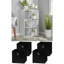 Mainstays 6 Cube Storage Organizer, White with Mainstays Collapsible Fabric Cube Storage Bins (10.5" x 10.5"), Rich Black, 4 Pack