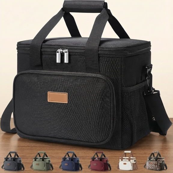 Luncia Large Insulated Lunch Bag Cooler Tote – Soft 24-Can Lunch Box for Adults, Men & Women, 15L, Black