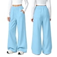 thumbnail image 3 of Taqqpue Boys Girls Wide Leg Sweatpants Loose Fit Solid Color Athletic Joggers Pants Fall Winter Keep Warm Fleece Workout Straight Wide Leg Baggy Pants with Pockets for Kids 5-15 Years, 3 of 10