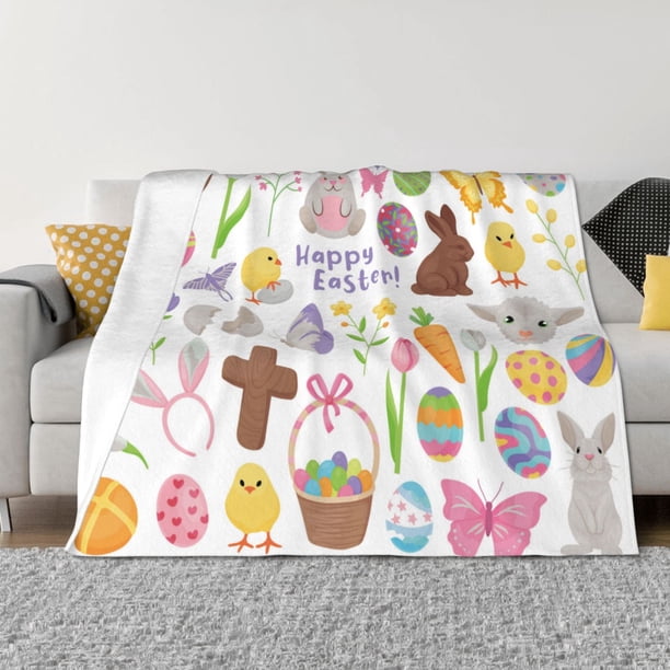 Balery Happy Easter1 Manta de Franela con Dibujo, Lujo Ultra Suave y Cálido, Antipelusa y Resistente a las Arrugas para Cama, Sofá, Camping -60"x50"