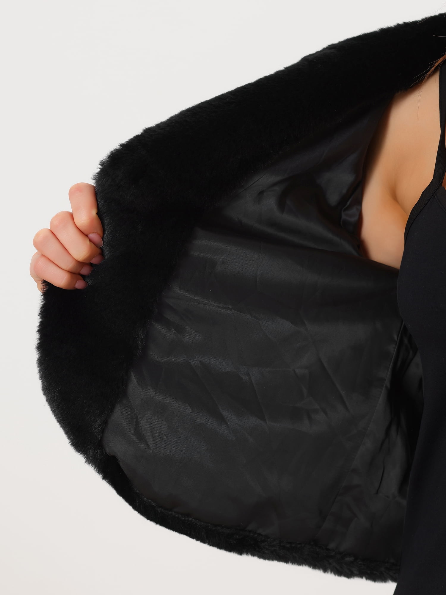 DARING DIVA Women's Formal Bolero Shrug Cropped Faux Fur Jacket M Black
