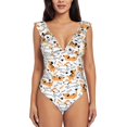 thumbnail image 2 of Yiaed Cute Dog Print Women's Ruffled One Piece Swimsuit V Neck Swimwear Slimming Monokini for Woman-Medium, 2 of 8