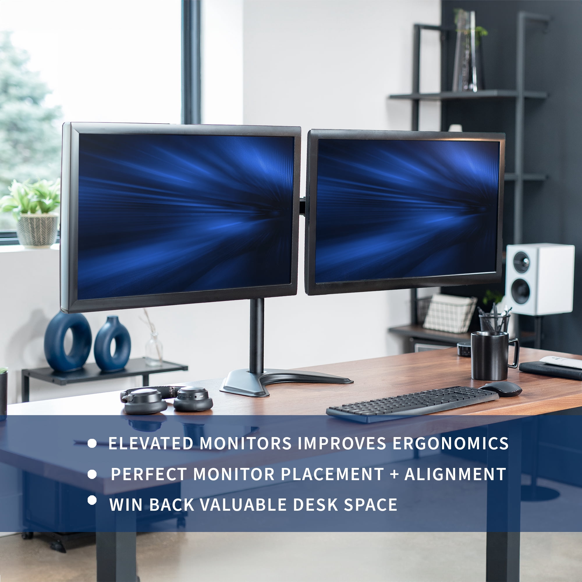 VIVO Black Dual Monitor Articulating Desk Stand Mount, Fits Up to 32" Screens