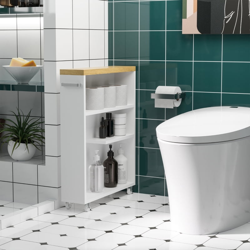 Alvantor Slim Bathroom Storage Cabinet with Wheels, Narrow Rolling Organizer 19.75"W x 5"D x 26.5"H White