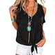 thumbnail image 3 of Camiseta de mujer Jumpingount Cuello en V Hombros descubiertos Blusa informal Manga corta Negro 3XL, 3 of 6