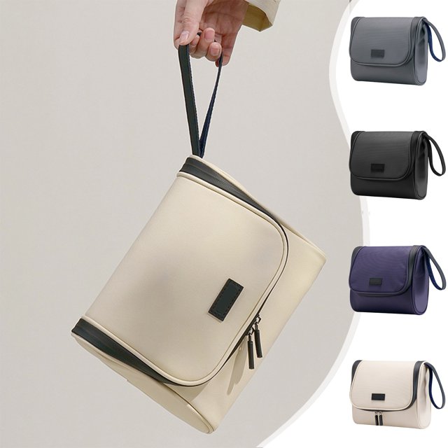 Neceser portátil de gran capacidad, organizador de viaje impermeable con múltiples compartimentos, gancho para colgar, bolsillos de malla para hombres y mujeres, 8.9x7.3x3 pulgadas, nailon