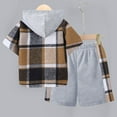 thumbnail image 6 of Toddler Boys Casual Outfit Sets Kids Plaid Print Patchwork Hooded Short Sleeve Shirt Tops With Shorts Two Piece Set Holiday Wear,Brown,8-9 Years, 6 of 6