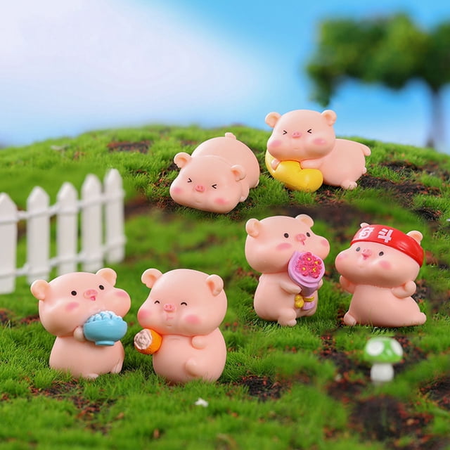Set de miniaturas de cerdos Figuras de juguete familiares de cerdito adorables para decoración de jardín de hadas Adornos para tartas Manualidades caseras Decoraciones para el hogar