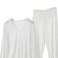 thumbnail image 4 of ylioge Womens Plus Size Pajama Sets M-5X 2 Piece Long Sleeve Tops and Pants Loungewear Outfits Casual Solid Color Soft-Modal Homewear Pajamas Set, 4 of 5