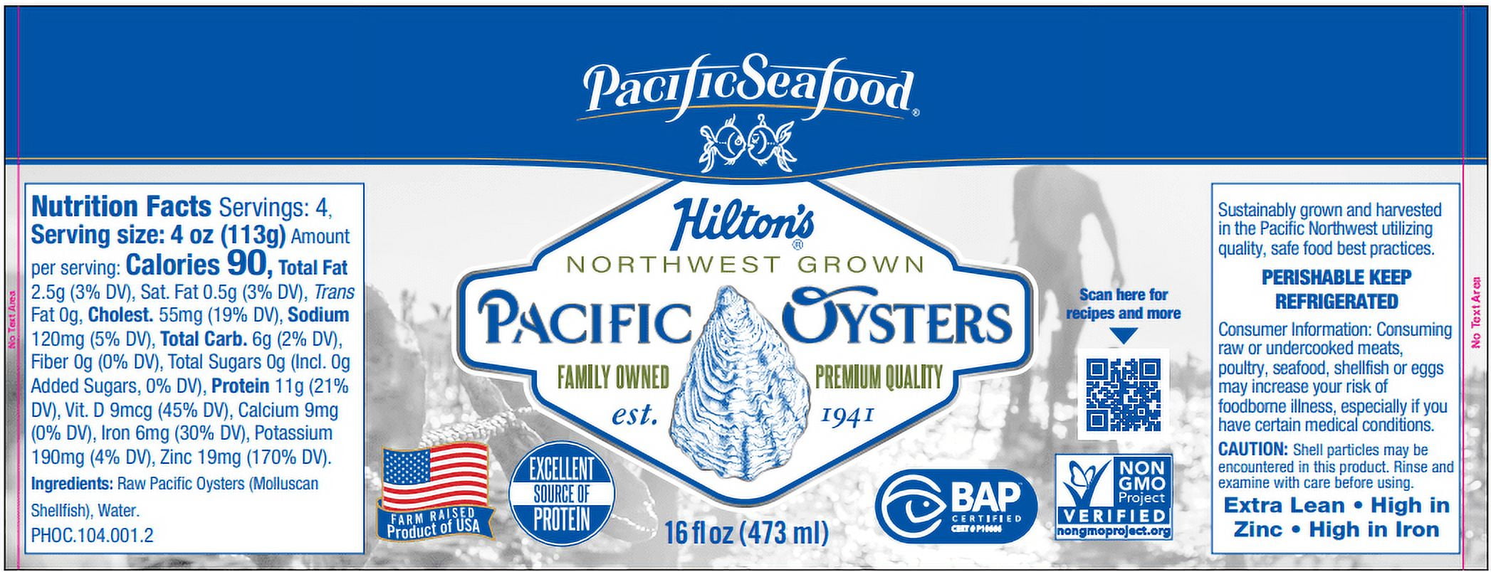 Pacific Seafood Hilton's Fresh x-Small Raw Pacific Oysters, 16 fl oz