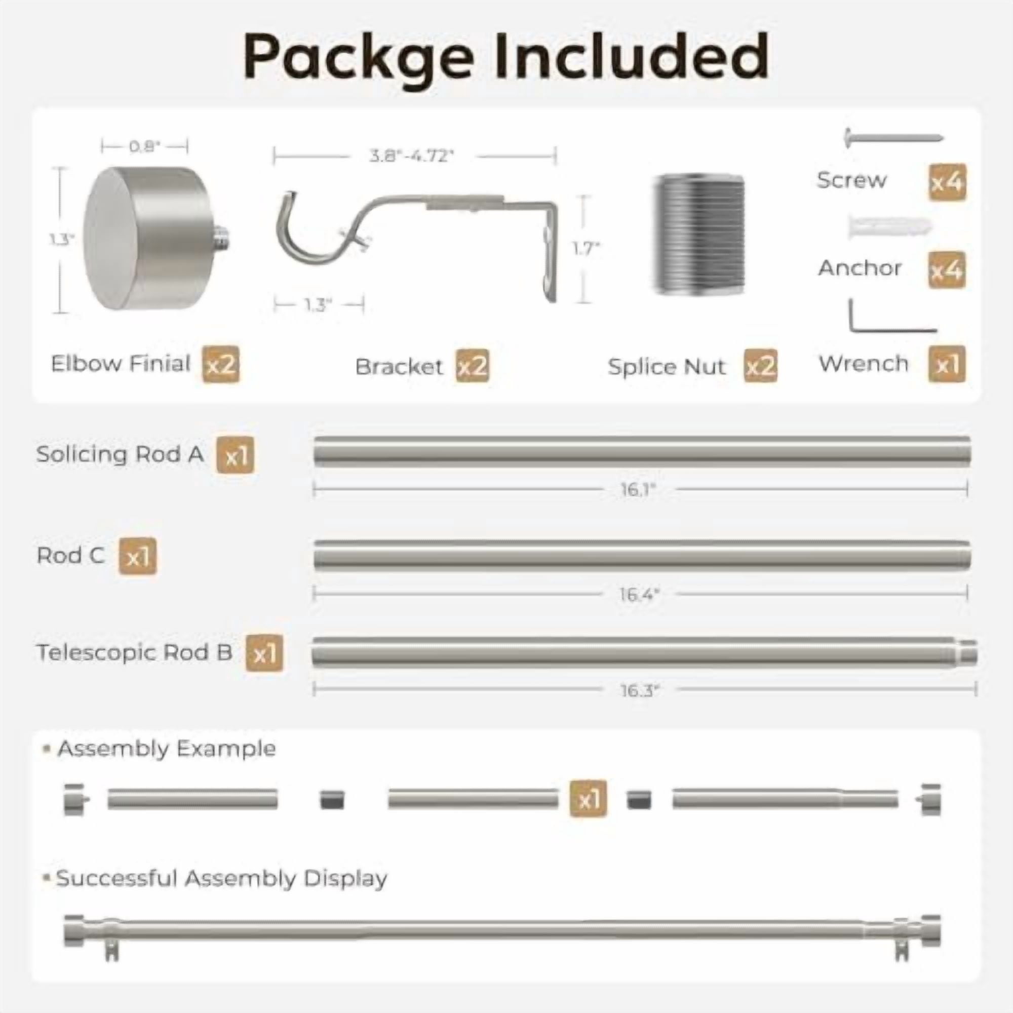 Curtain Rods for Windows 32 to 48, Brushed Nickel Curtain Rod, Adjustable 1 Inch Heavy Duty Outdoor/Indoor Modern Drapery Pole, 32"-48"