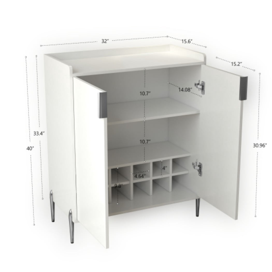 Wine Bar Cabinet, 2-Door Liquor Cabinet with 12-Bottle Wine Rack, Adjustable Shelf & Soft-Close Hinges, Sideboard Buffet Cabinet for Dining Room, Kitchen & Living Room, White