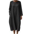 thumbnail image 2 of Lmueinov Dresses for Women Long sleeve Flowy Casual Cotton Linen Dress Lightweight Tunic Dress with Pockets Beach Vacation Sundresses, 2 of 7