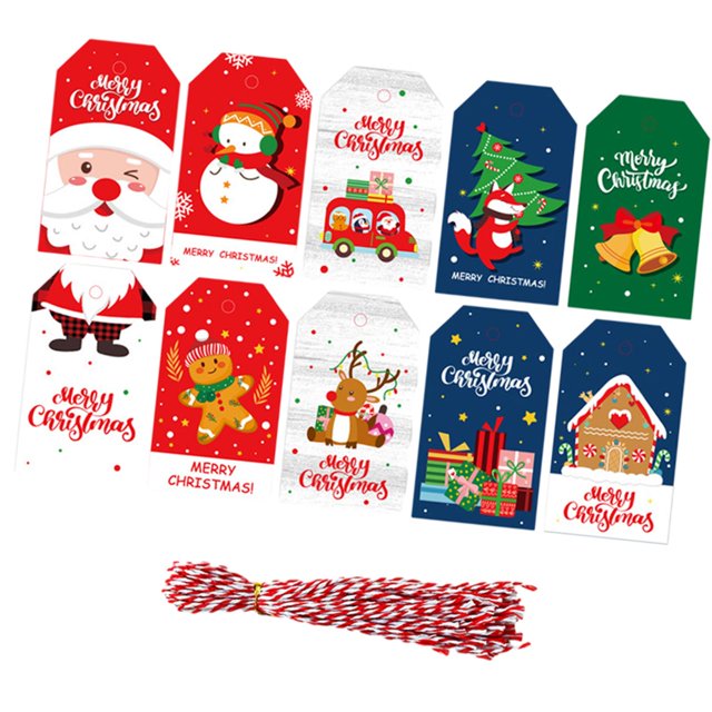 Christmas Tags Paper Gift Tags with String Attached Creative Hanging Labels Tags 50pcs cotton string