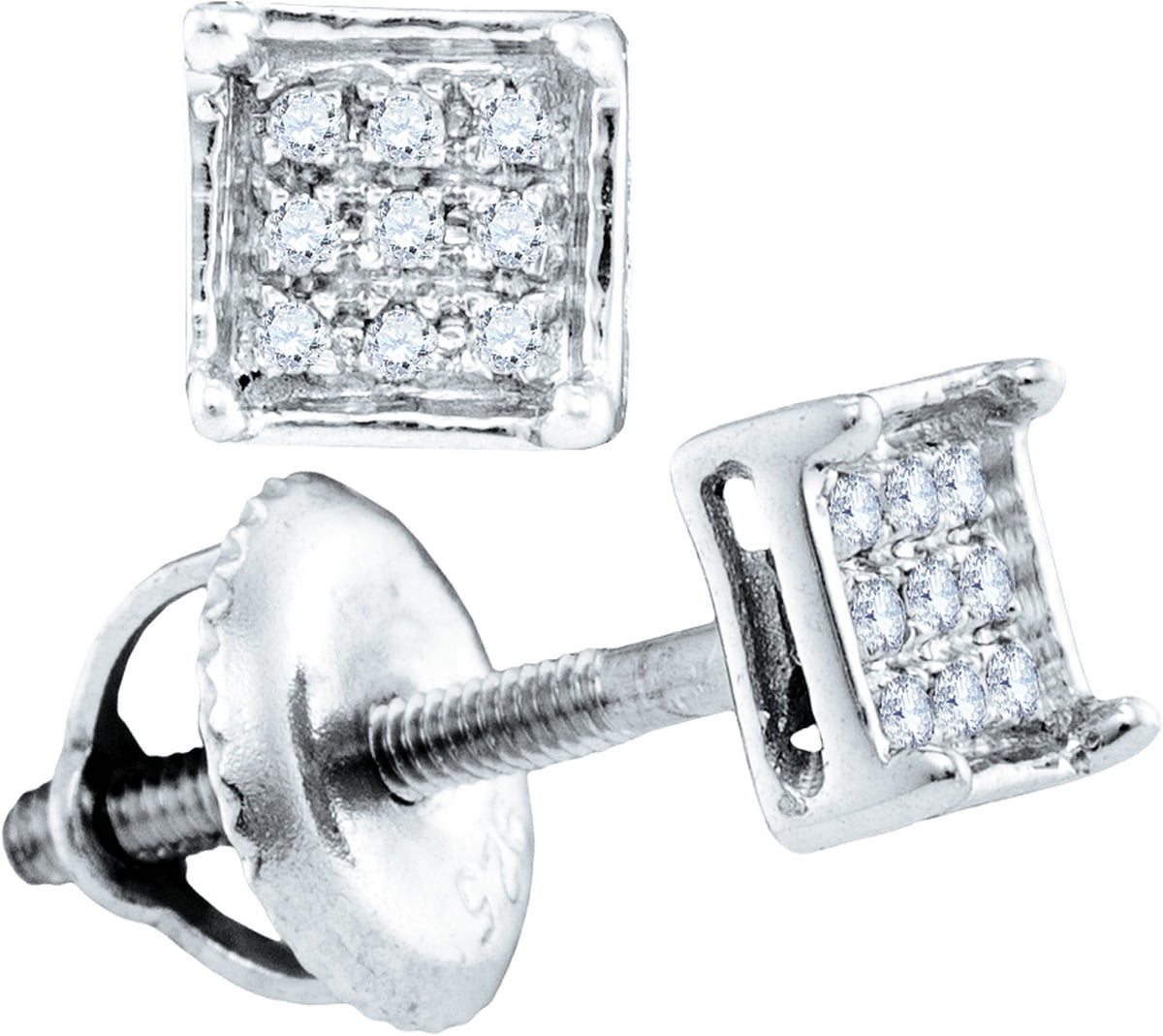 Mia Diamonds Sterling Silver Womens Round Diamond Square Earrings 1/20 Cttw