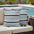 thumbnail image 4 of Pack of 2 Blue Khaki Striped Outdoor Pillow Covers Decorative, Waterproof Pillow Protector, Farmhouse Stripes Modern Abstract Art Throw Pillowcases Accent Cushion Cases for Patio Couch Sofa 20"x20", 4 of 8