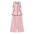 thumbnail image 6 of BRELIL Women Two Piece Sets Round Neck Sleeveless Tank Tops Wide Leg Pants Summer Casual Loungewear Matching Sets Vacation Travel Outfits Boho Solid Loose Tracksuit, Pink S, 6 of 6