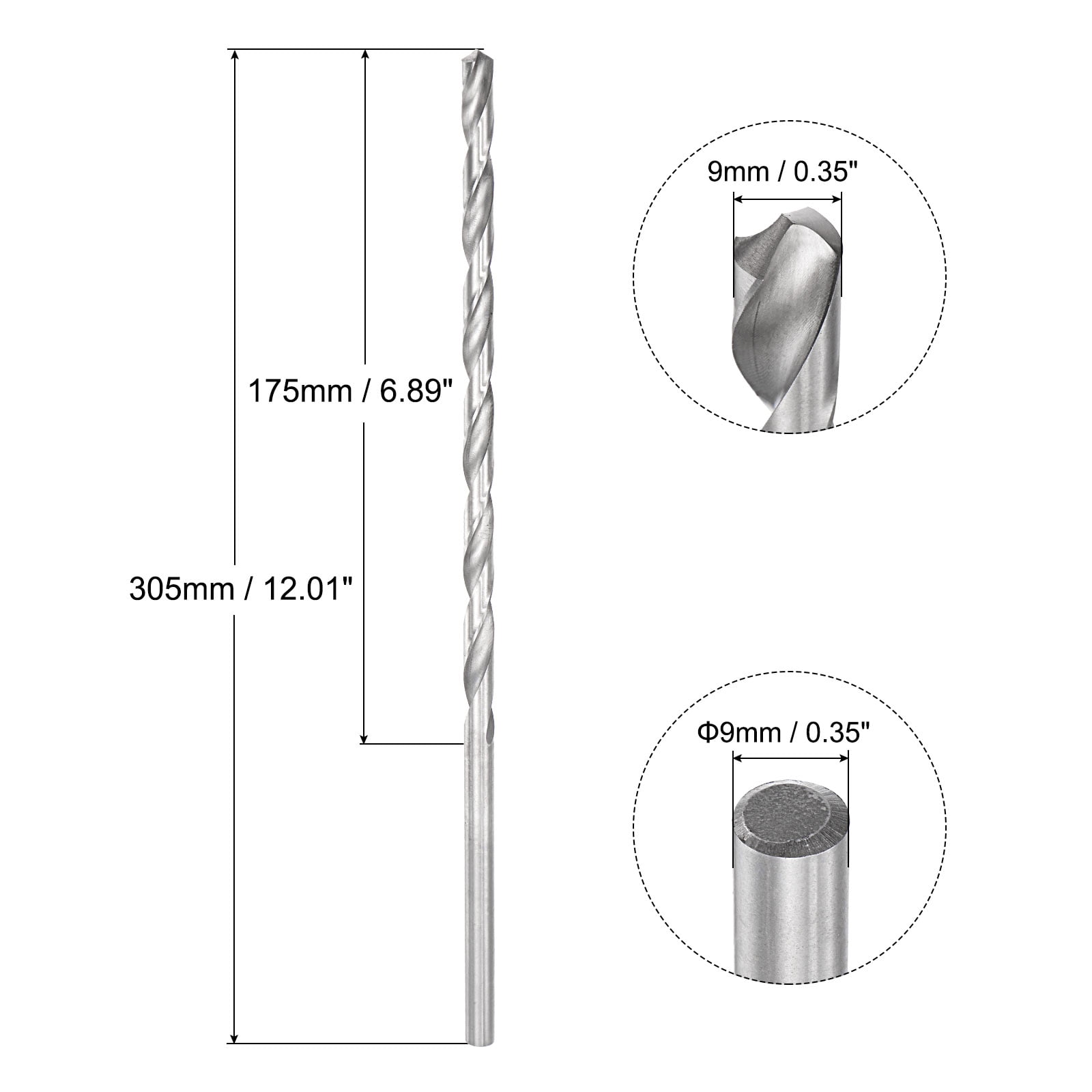 Unique Bargains Durable High-Speed Steel Extra Long Twist Drill Bits 9x305mm