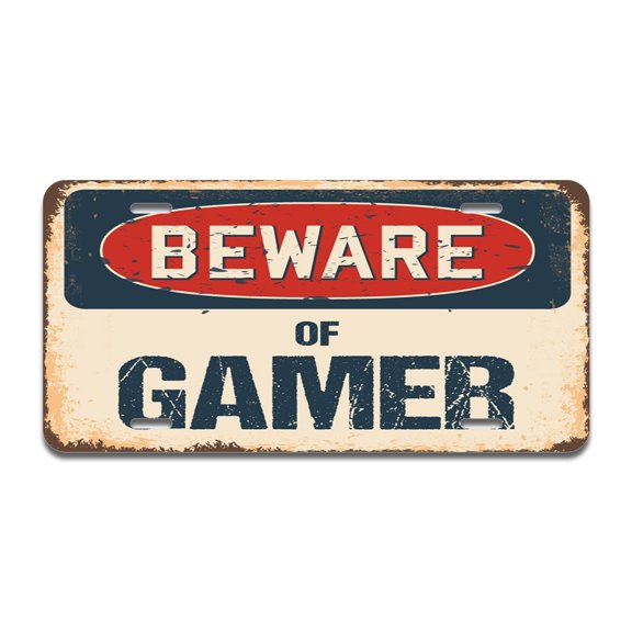 Beware of Gamer Aluminum License Plate| License Plate 12" X 6" Fits Any Car, Truck, SUV, RV, or Trailer | Made in The USA