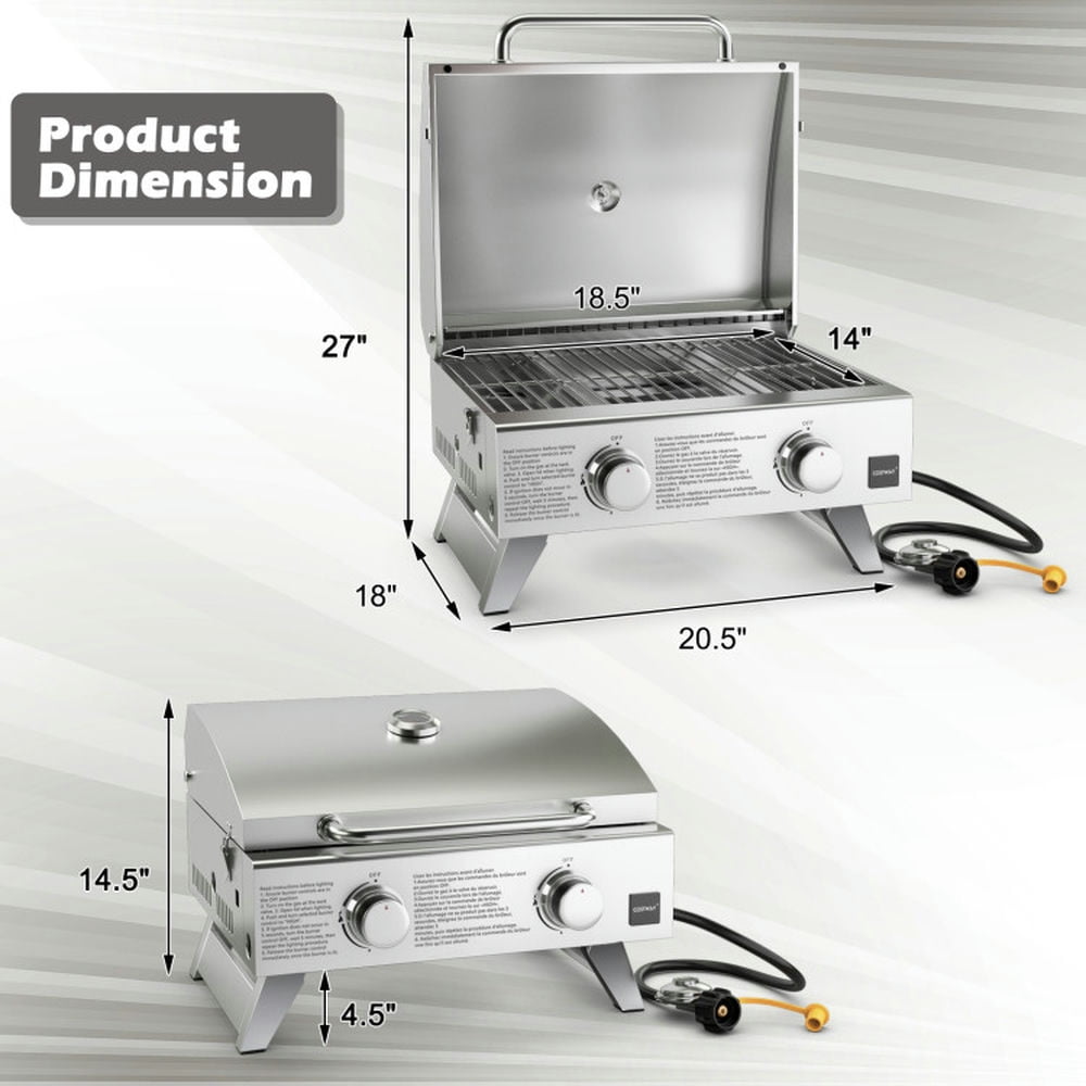 Spaco Stainless Steel Propane Grill with Lid for Outdoor Camping Tailgating Picnic Party-Silver, Camp Stove for Outdoor Cooking