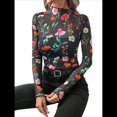 thumbnail image 2 of Blusa de Larga con Encaje de para Mujer, Transparente, con Cuello Alto, Ideal para Fiestas y Clubes Nocturnos Flor M, 2 of 10