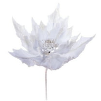 Vickerman 14" Artificial White Double Sided Velvet Poinsettia Christmas Pick