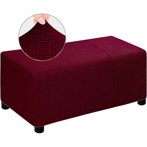 Red,M Ottoman Slipcover Velvet Footstool Cover Large Footrest Pouffe Protector Covers, Removable Washable Pouffe Cover Footrest Stool Protector for Living Room Bedroom