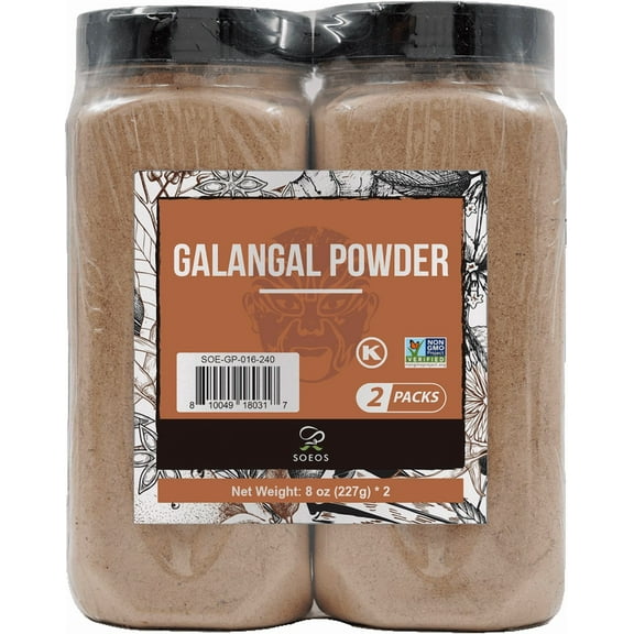 Soeos Galanga Powder 8oz (227g), Twin Pack, 16oz Total, Non-GMO, Kosher, Greater Galanga, Alpinia Galanga, Perfect for Tom Yum and Tom Kha Soups,Product of Vietnam, Galangal Powder for Cooking.