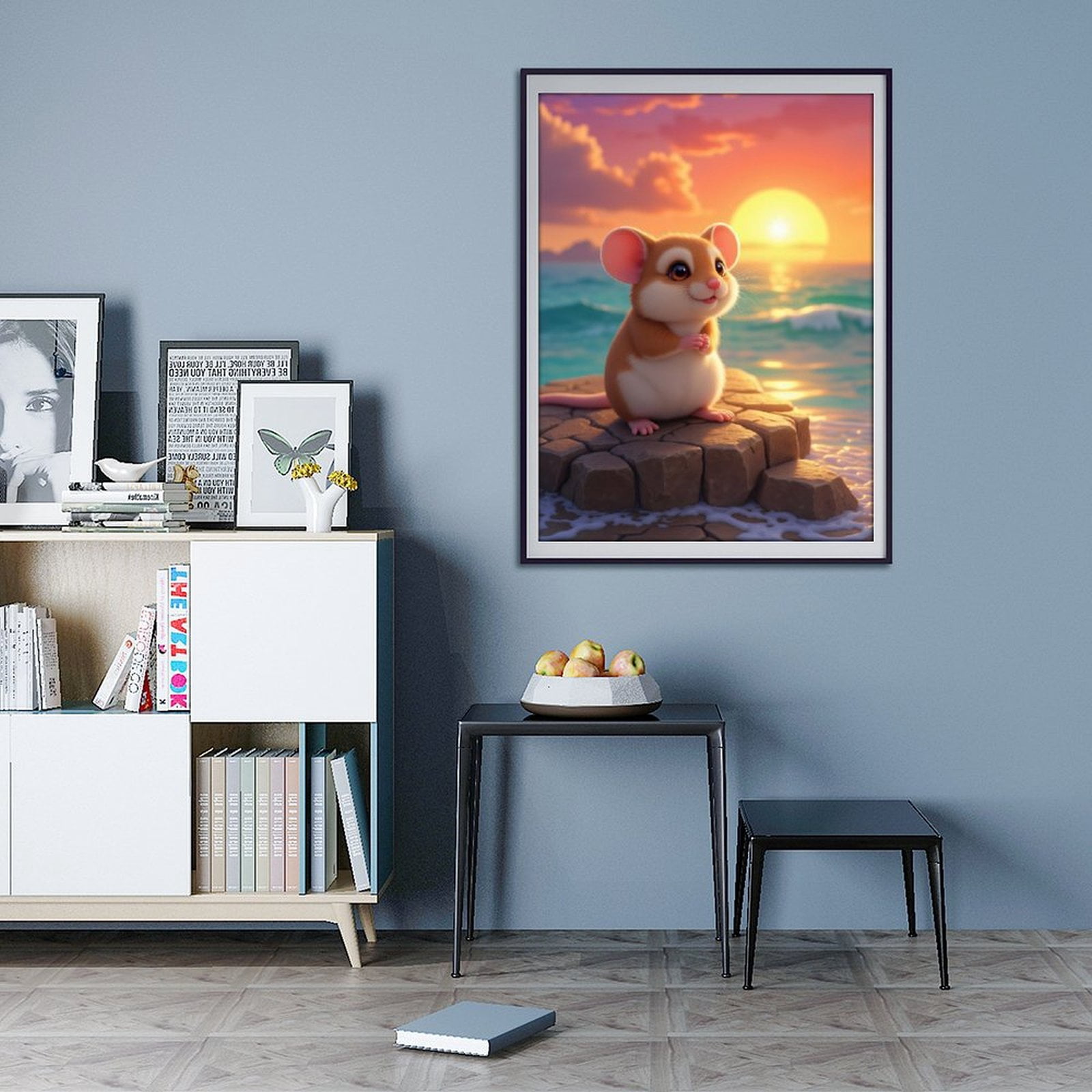 Diamond Art Kit for Adults, Mouse Sunset Ocean Rock Cute Diamond Painting for Adults Beginners, 5D DIY Diamond Art Painting Kits, Colorful Diamond Painting Craft for Home Decor 12x16