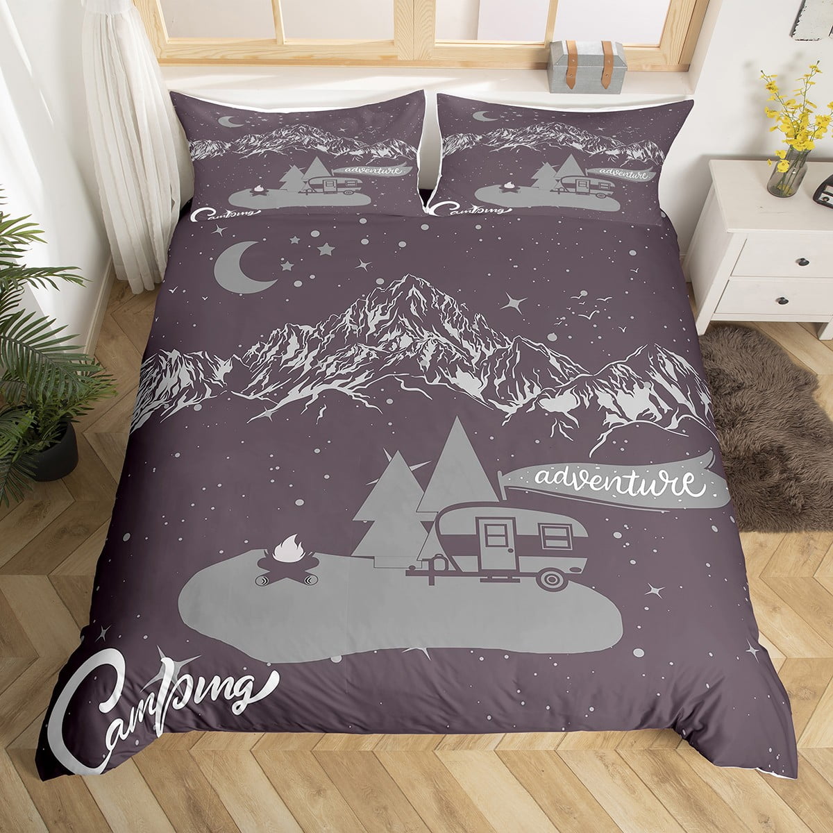 Camping Duvet Cover for Kids Boys Girls Teens,Galaxy Starry Sky Bedding Set Home Room Decor,Snow