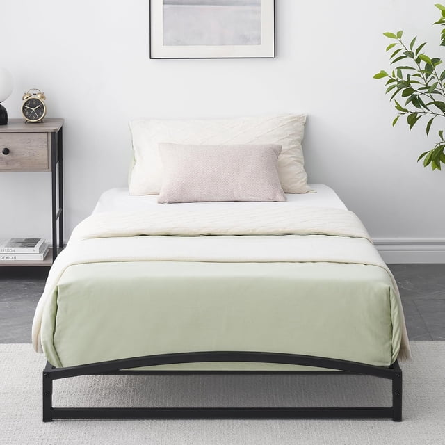 Ourlova Twin Size Platform Bed Frame with Sturdy Steel Slat Support Heavy-Duty Construction 6 Inch Hight No Box Spring Required Easy Assemble Black