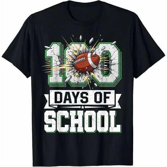 100th Day of School Football 100 Days of School Boys Kids T-Shirt
