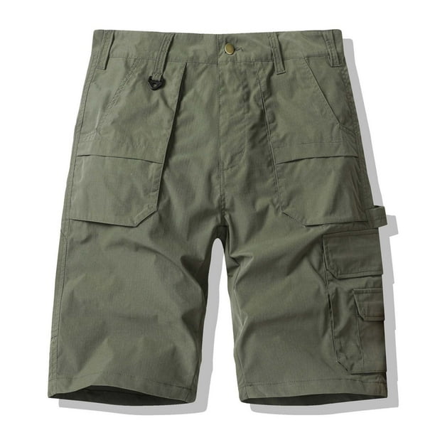 pstuiky Pantalones cortos para hombre, Pantalones cargo para hombre, de color liso, a la moda, con bolsillos laterales, cintura abotonada y múltiples bolsillos.