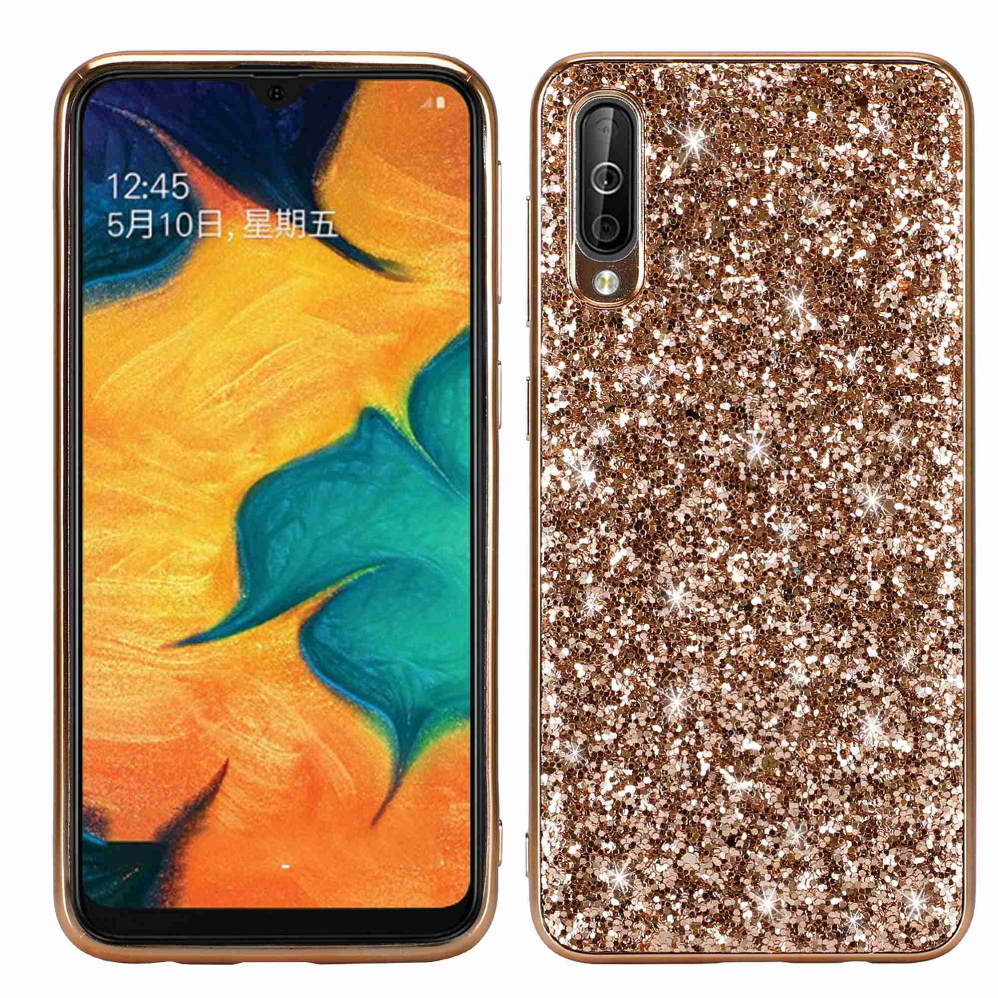 PHEZEN Case for Galaxy A10 Glitter Case,Women Girl Glitter Sparkle Bling Shockproof Hard PC Shell Soft Silicone TPU Bumper Protective Phone Cover for Galaxy A10 Rose Gold 