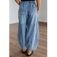 thumbnail image 2 of Myosotis Large Patch Pocket High Waist Drawstring Barrel Jeans for Women - [ZhiHiMeRi] | 10, 2 of 7