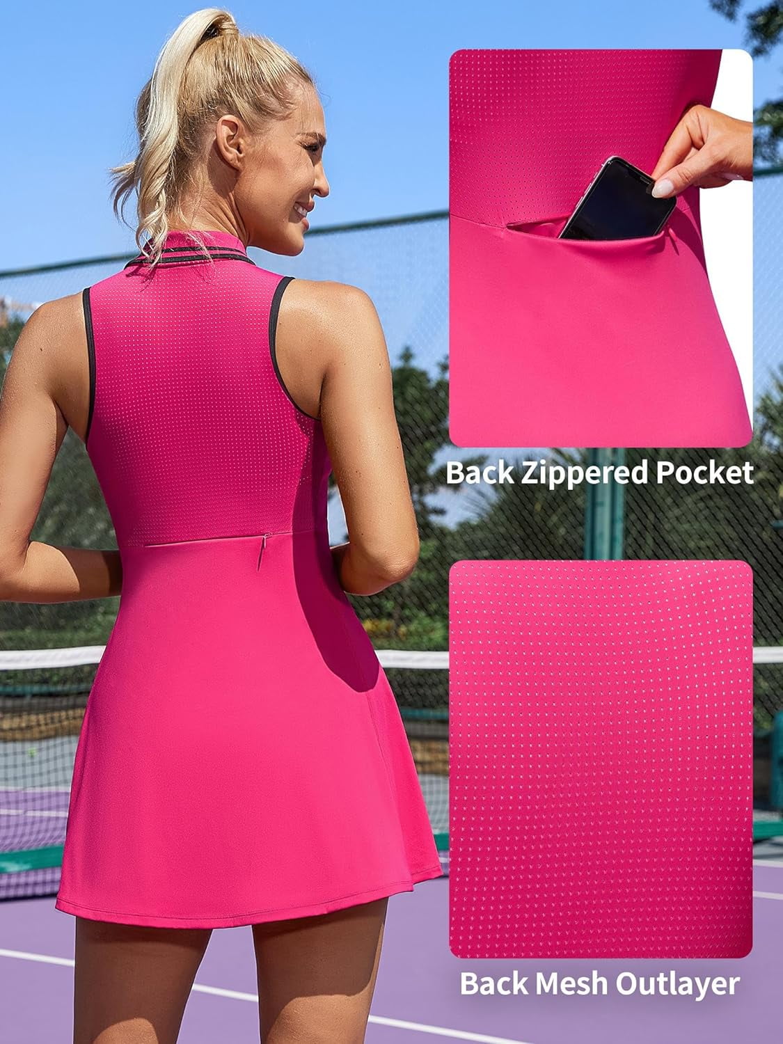 ALove Women Tennis Outfit Sports Dress Golf Exercise Dresses with Shorts and Pockets Polo Collar Zipper Athletic Dresses Tennis Dress