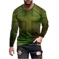 thumbnail image 2 of Blusas y camisas de manga larga con cuello redondo para hombre, blusa informal de manga larga con cuello redondo y estampado de rayas, blusa de poliéster para hombre, 2 of 5