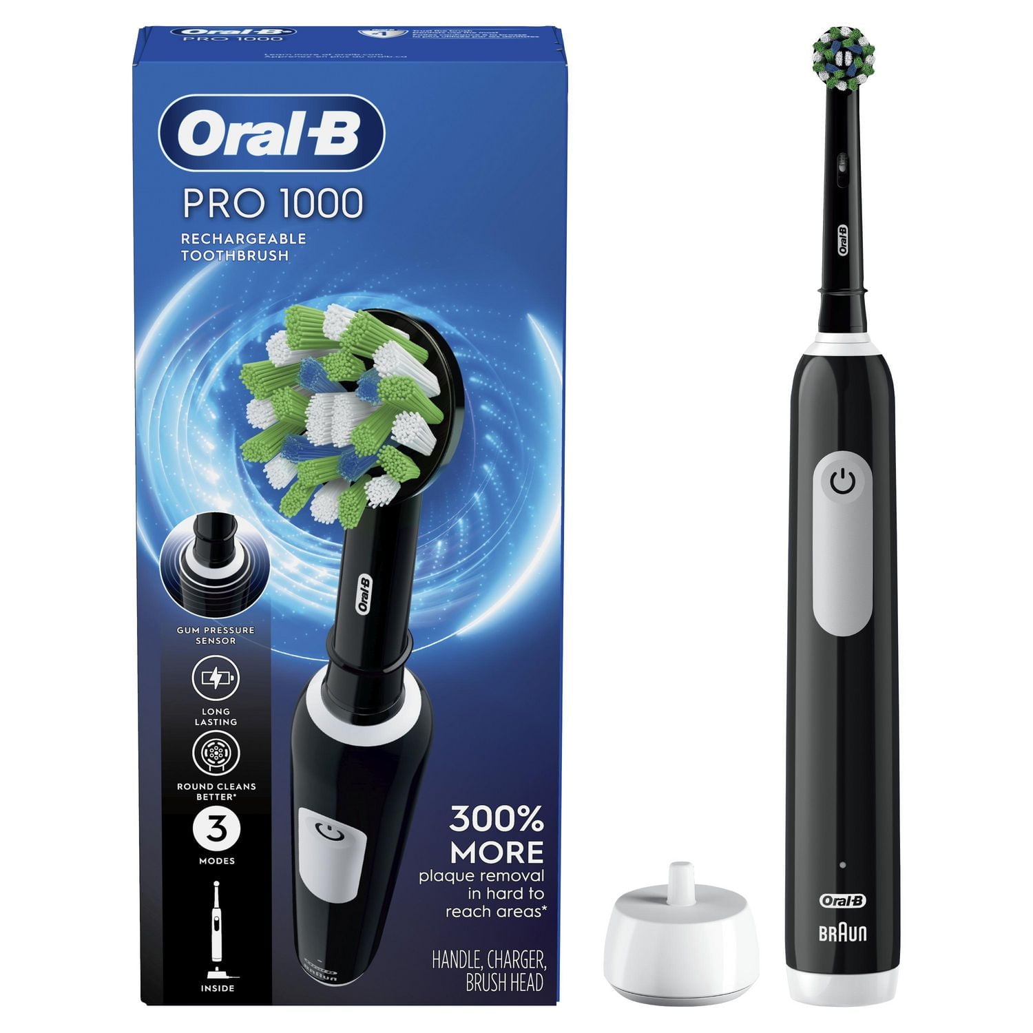 Brosse à dents électrique Oral-B Pro 1000 avec une (1) brossette, rechargeable, noire