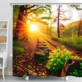 thumbnail image 1 of Sun-Drenched Forest Shower Curtain Tranquil Nature Scene with Radiant Sunrise & Greenery Perfect for Relaxation, 1 of 4