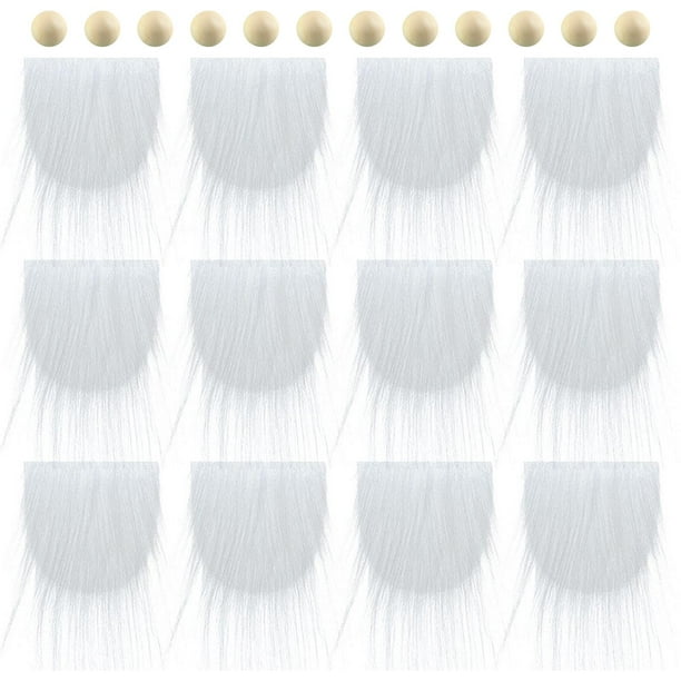 12 piezas de bolas de madera precortadas para barba de gnomo, parches de tela de piel sintética para disfraz de enano blanco