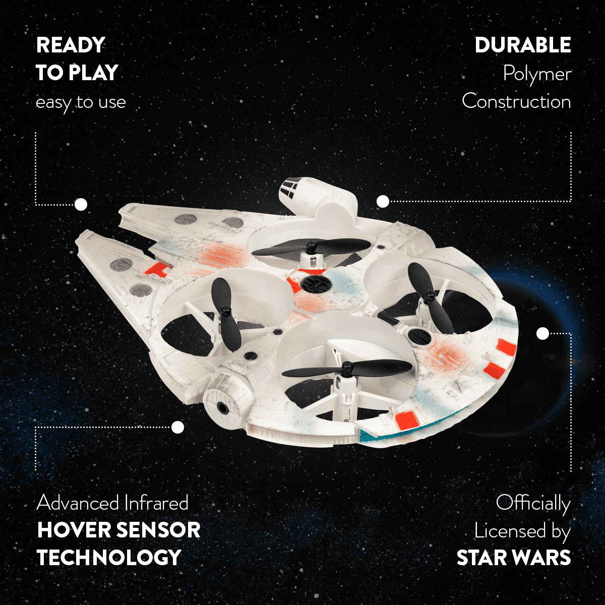 World Tech Toys: Star Wars Mandalorian Flying Figure Helicopter & Millennium Falcon Drone, 2 Piece