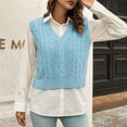 thumbnail image 4 of UJNDER Womens V Neck Knit Sweater Vest Preppy Style Sleeveless Crop Knit Vest Sweater Vest Light Blue M, 4 of 6