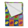 thumbnail image 2 of Kiss Soft Flannel Fleece Blanket, Pop Art Style Lipstick Kisses on Vibrant Colored Squares 60's Style Seductive Romantic, Cozy Plush for Indoor and Outdoor Use, 50" x 60", Multicolor, by Ambesonne, 2 of 5