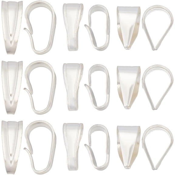 15Pcs 3 Styles 925 Sterling Silver Snap on Bails Charm Holder Necklace Hook Pendant Clasps Open Pinch Clip Bail Dangle Charms Connector